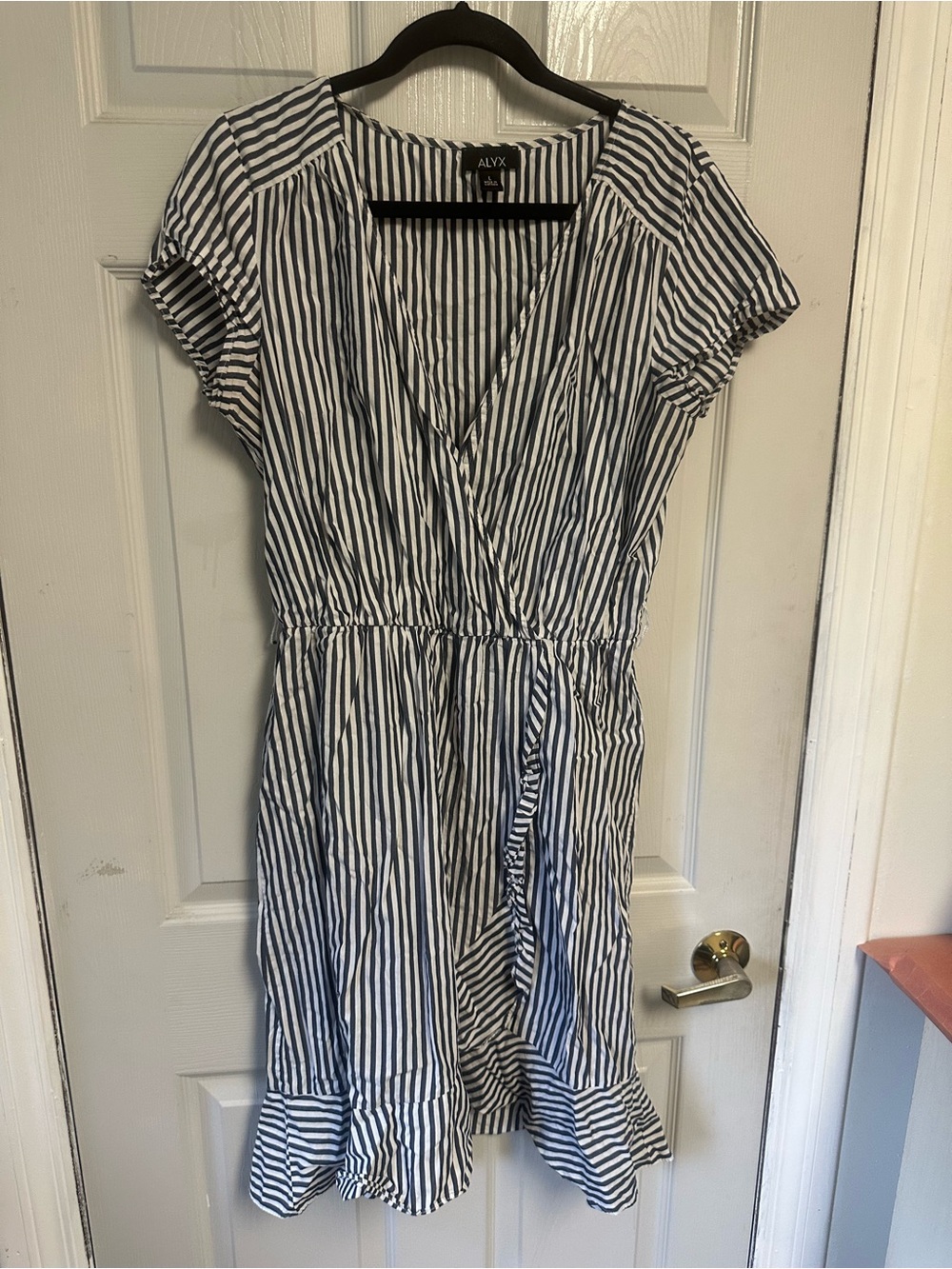 ALYX Navy and White Vertical Stripe Wrap-Style Mini Dress